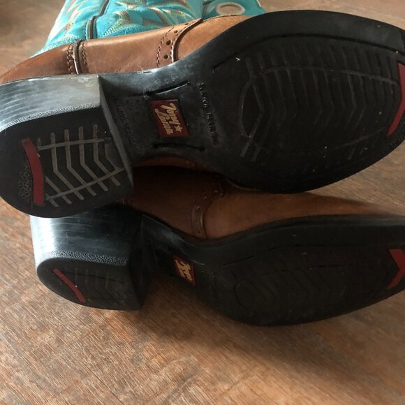 Tony Lama Cowgirl Boots - Turquoise and Warm Brown - Women's Size 8 - Picture 5 of 11